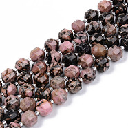 Natural Rhodonite Beads Strands, Round, Faceted, 8~9x10mm, Hole: 1.2mm, about 33~35pcs/strand, 15.16inch(38.5cm)(G-R482-25-10mm)