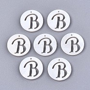Natural Freshwater Shell Charms, Flat Round with Hollow Out Letter, Letter.B, 14.5x1.5mm, Hole: 0.9mm(SHEL-S276-119B)