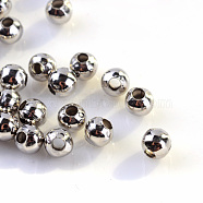 Iron Spacer Beads, Round, Platinum, 4mm, Hole: 1.5mm, about 630pcs/50g(X-E148Y)