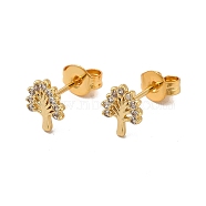 Rack Plating Brass Micro Pave Cubic Zirconia Stud Earrings, Long-Lasting Plated Tree Earring for Women, Cadmium Free & Lead Free, Real 18K Gold Plated, 7.5x6mm, Pin: 0.8mm(EJEW-P221-16G)