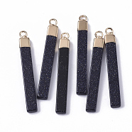 Top Golden Plated Synthetic Blue Goldstone Pendants, with Golden Tone Iron Loops, Bar, 44~45x5.5x3mm, Hole: 2mm(G-S359-028B)