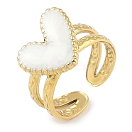 Ion Plating(IP) 304 Stainless Steel Enamel Heart Cuff Finger Rings, Open Rings for Women, Real 18K Gold Plated, Adjustable(RJEW-L107-088G-01)