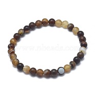 Natural Banded Agate/Striped Agate Bead Stretch Bracelets, Frosted, Round, 2-1/8 inch~2-3/8 inch(5.5~6cm), Bead: 8mm(BJEW-K212-B-003)