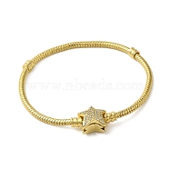 Rack Plating  Brass Micro Pave Cubic Zirconia Bracelets, Cadmium Free & Lead Free, Long-Lasting Plated, Star, Real 18K Gold Plated, 7-1/8 inch(18cm)(BJEW-P336-01G)