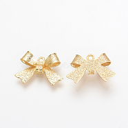 Brass Charms, Nickel Free, Real 18K Gold Plated, Bowknot, 10.5x15x3.5mm, Hole: 1mm(KK-Q735-184G)