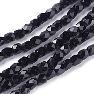 1 Strand Electroplate Glass Beads Strands, Half Plated, Faceted, Cube, Black, 4x4x4mm, Hole: 1mm, about 100pcs/strand, 15.7 inch(X-EGLA-F001-F18)
