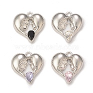 Alloy Glass Pendants, Platinum, Heart Charms, Mixed Color, 19x18x4mm, Hole: 1.8mm(PALLOY-P291-01P)
