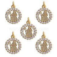 5Pcs Brass Micro Pave Clear Cubic Zirconia Pendants, with Jump Rings, Nickel Free, Ring with Human, Real 16K Gold Plated, 16x13x3mm, Hole: 3mm(ZIRC-SZ0002-39)