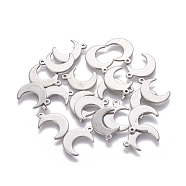 Tarnish Resistant 304 Stainless Steel Pendants, Moon, Stainless Steel Color, 16x11x0.9mm, Hole: 1.5mm(A-STAS-L234-091P)