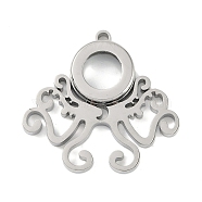 304 Stainless Stee Locket Pendants, with Glass, Octopus Charm, Stainless Steel Color, 33x35x6mm, Hole: 2.2mm(STAS-S132-02P)