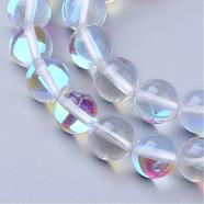 Synthetic Moonstone Beads Strands, Holographic Beads, Dyed, Round, Clear, 6mm, Hole: 1mm, about 60~62pcs/strand, 14~15 inch(G-R375-6mm-B13)