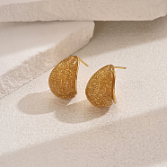 Stainless Steel Teardrop Glass Material High-end Minimalist Stud Earrings, Golden, Gold, 20x15mm(EN2335-5)