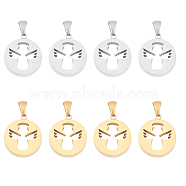 304 Stainless Steel Pendants, Hollow, Manual Polishing, Flat Round with Angel, Golden & Stainless Steel Color, 20x17.5x3.5mm, Hole: 3x6mm, 2 colors, 4pcs/color, 8pcs/box(STAS-UN0019-91)