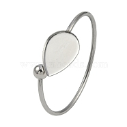 304 Stainless Steel Blank Bangle Bases with Teardrop Tray, End of 201 Stainless Steel Round Beads, Stainless Steel Color, Inner Diameter: 2-1/8x1-3/4 inch(5.4x4.4cm), Tray: 25x18mm(STAS-Z088-01P-02)