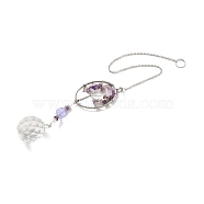 Amethyst Pendant Decoration, Hanging Suncatcher, with Stainless Steel Rings and Oval Alloy Frame, Teardrop, Purple, 385x2mm, Hole: 10mm(AJEW-P098-04P)