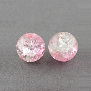 Spray Painted Crackle Glass Beads Strands, Round, Pink, 4mm, Hole: 1.1~1.3mm, 31.4 inch(X-CCG-Q002-4mm-01)