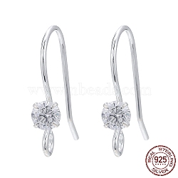 925 Sterling Silver Earring Hooks, with Rhinestone, Silver, 13x16mm, Hole: 1.5mm, Pin: 0.5mm(X-STER-S002-52)