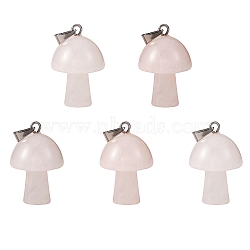 5Pcs Natural Rose Quartz Pendants, with Stainless Steel Loops, Platinum, Mushroom Shaped, 24x16mm, Hole: 5mm(G-SZ00001-87A)