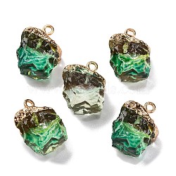 Gradient Color Resin Imitation Gemstone Resin Irregular Pendants, Nuggets Charms with Golden Plated Zinc Alloy Loops, Green, 20.5x14x11.2mm, Hole: 2mm(RESI-U001-02B)