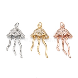 Brass Micro Pave Clear Cubic Zirconia Pendants, Long-Lasting Plated, Jellyfish, Mixed Color, 24x13.5x3mm, Hole: 2.5mm, Ring: 4x1mm(ZIRC-P086-26)