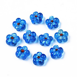 Handmade Silver Foil Glass Lampwork Beads, Flower, Deep Sky Blue, 14~14.5x14.5~15x8~9mm, Hole: 1.4~1.6mm(FOIL-T001-02E)