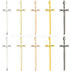 40Pcs 5 Colors Alloy Big Pendants, Sword Charms, Mixed Color, 89x24x3mm, Hole: 2.8mm, 8pcs/color(FIND-SC0018-10B)