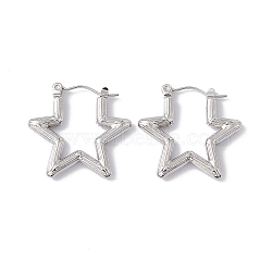 304 Stainless Steel Star Hoop Earrings for Women, Stainless Steel Color, 23x25x2mm, Pin: 0.6mm(EJEW-E199-04P)
