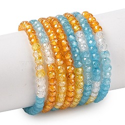 Transparent Gradient Color Cubic Zirconia Strand, Segmented Multi-color Beads, Faceted, Rondelle, Colorful, 3x2mm, Hole: 0.6mm, about 200pc/strand, 15.79''(40.1cm)(ZIRC-NH0002-01F)