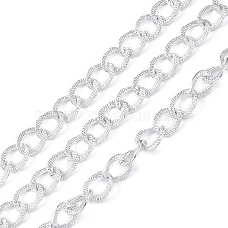 Oval Oxidation Aluminum Curb Chains, Snakeskin Textured, Unwelded, Silver, Link: 11~12x8~9x2mm, about 30 yards/roll(CHA-K003-06S)