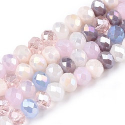 Electroplate Glass Beads Strands, Faceted(32 Faceted), Rondelle, Pearl Pink, 5.5~6x4.5~5mm, about 84~87pcs/strand, 16.34~17.6''(41.5~44cm)(GLAA-T023-D16-03)