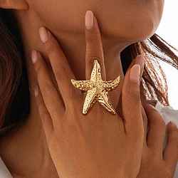 Starfish Alloy Adjustable Rings for Women, Light Gold, US Size 8 1/2(18.5mm)(RJEW-B108-02KCG)