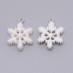 Opaque Resin Pendants with Platinum Tone Iron Accessories, for Christmas, Snowflake, White, 24x17.5x5.5mm, Hole: 1.5mm(RESI-WH0014-14)