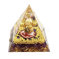 Orgonite Pyramid Resin Energy Generators, Reiki Natural Amethyst Chips & Metal Gourd Inside for Home Office Desk Decoration, 50x50x50mm(PW-WGD459A-01)