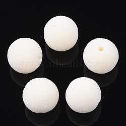 Flocky Acrylic Beads, Round, Creamy White, 16x15.5~16mm, Hole: 2mm(FIND-T046-40G-08)