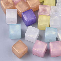 Transparent Acrylic Beads, Glitter Beads, Cube, Mixed Color, 13x13x13mm, Hole: 3.8mm(X-TACR-R138-20)