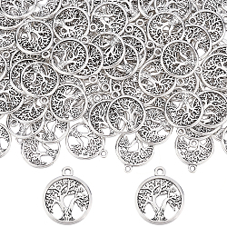 Tibetan Style Alloy Pendants, Flat Round with Tree of Life, Antique Silver, 18.5x15.5x1.5mm, Hole: 1.6mm, 100pcs/box(FIND-SC0002-86)