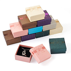 Magibeads 12Pcs 6 Colors Square with Bowknot Pattern Cardboard Jewelry Boxes, with Sponge Inside, Snap Cover, for Necklaces, Rings and Pendants, Mixed Color, 7.2x7.2x3.5cm, 2pcs/color(CON-MB0001-08)