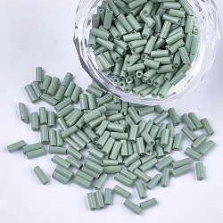 Glass Bugle Beads, Round Hole, Opaque Colours, Dark Sea Green, 3~5x1.5~2mm, Hole: 0.8mm, about 15000pcs/bag(SEED-S029-01B-15)