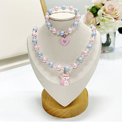 Plastic Beaded Pendant Necklace & Beaded Charm Bracelet, Kid Jewelry Sets, 420mm & 160mm(FS-WG6D3EF-05)