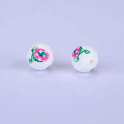 Printed Round with Egg Pattern Silicone Focal Beads, White, 15x15mm, Hole: 2mm(SI-JX0056A-148)