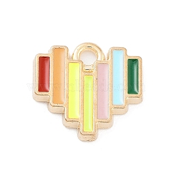 Light Gold Plated Alloy Enamel Charms, Cadmium Free & Lead Free, Rainbow Color, Heart, 12x13x2mm, Hole: 1.6mm(ENAM-M219-12KCG-03)