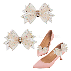 2Pcs Bowknot Shoe Decoration, with Glass Rhinestone & Alloy Clip, PeachPuff, 69x111x9.5mm(AJEW-FH0004-42B)