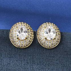 Oval Brass Clear Cubic Zirconia Stud Earrings for Women, Golden, 17.5x15.5mm(EJEW-A162-01G)