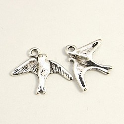 Tibetan Style Pendants, Lead Free and Cadmium Free, Bird, Antique Silver, 17.5x22.5x1.5mm, Hole: 2mm(TIBEP-EA11924YKG-AS-LF)