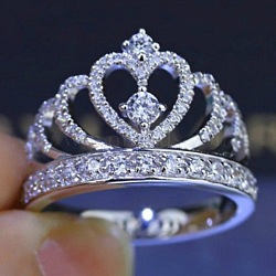 Fashionable Alloy Rhinestone Finger Rings, Crown, Crystal, US Size 9(18.9mm)(FS-WG5016E-03)