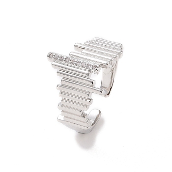 Clear Cubic Zirconia Irregular Open Cuff Ring, Brass Jewelry for Women, Platinum, Inner Diameter: 17mm