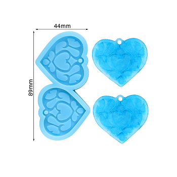 Heart DIY Pendant Silicone Molds, for Keychain Making, Resin Casting Molds, For UV Resin, Epoxy Resin Jewelry Making, Cornflower Blue, 89x44x6mm