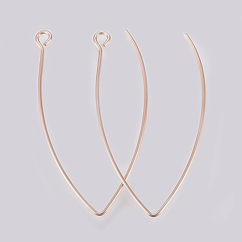 Ion Plating(IP) 304 Stainless Steel Earring Hooks, Ear Wire, with Horizontal Loop, Rose Gold, 41x22x0.8mm, Hole: 2.5mm, 20 Gauge, Pin: 0.8mm