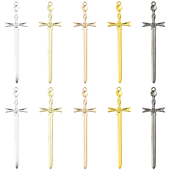 40Pcs 5 Colors Alloy Big Pendants, Sword Charms, Mixed Color, 89x24x3mm, Hole: 2.8mm, 8pcs/color