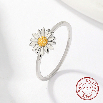 Rhodium Plated 925 Sterling Silver Daisy Flower Finger Ring for Women, with 925 Stamp, Platinum, US Size 7(17.3mm)